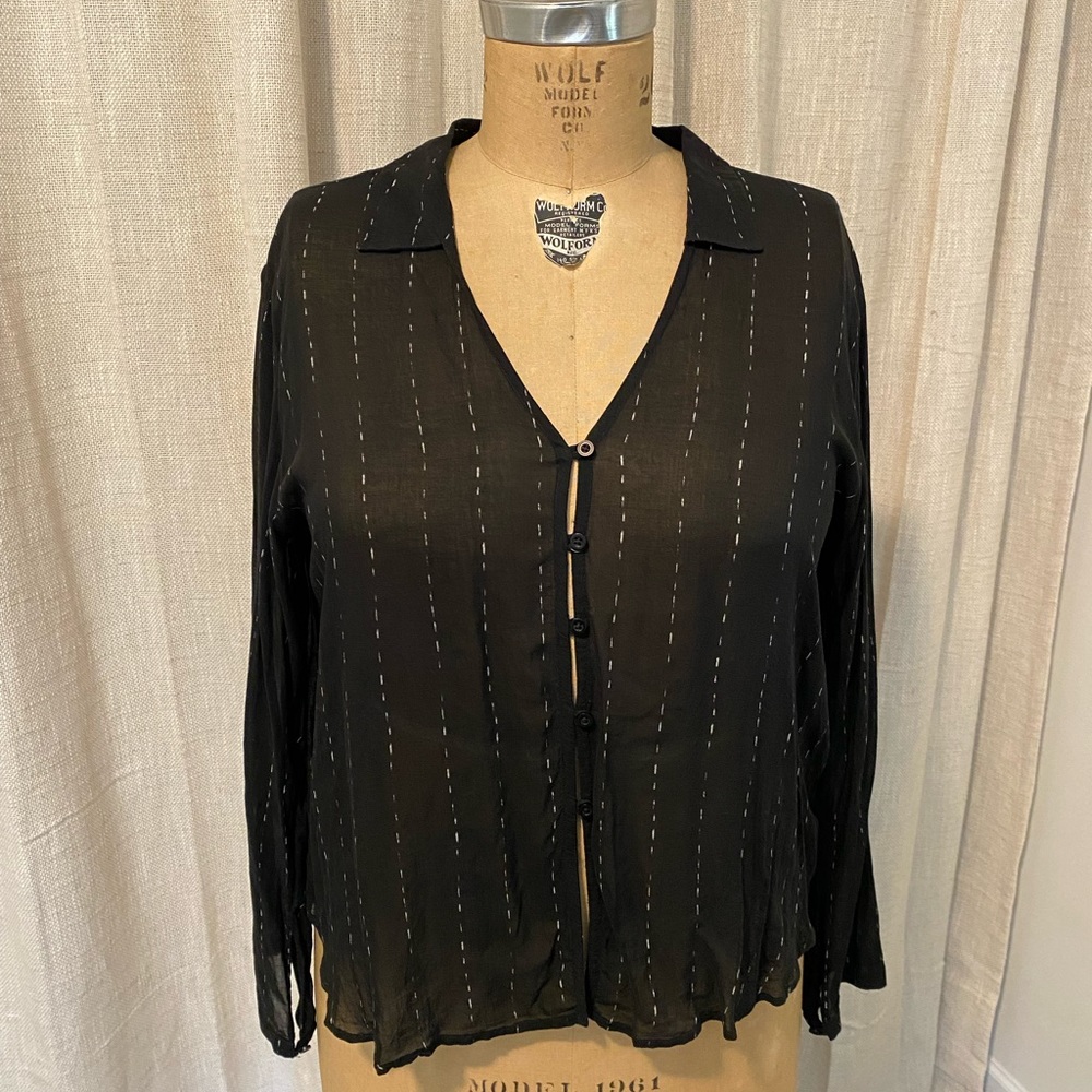 ANTHROPOLOGIE Sheer Black Long Sleeve Blouse